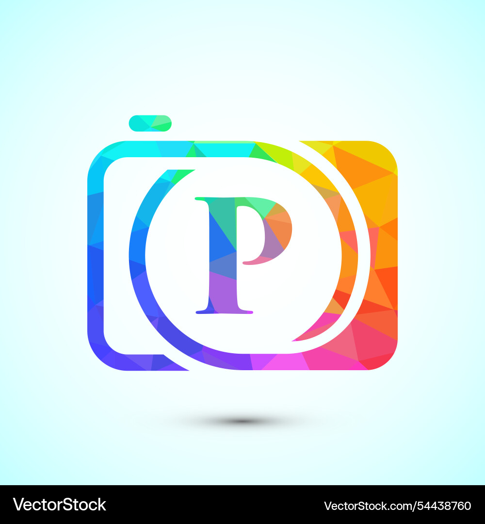 Initial alphabet p with a camera icon low poly Vector Image