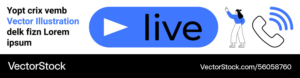 Live button with character gesturing and phone Live button with character gesturing and phone vector image