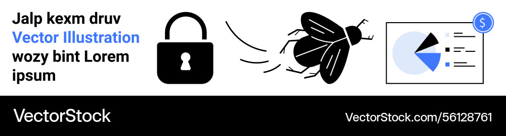 Cybersecurity concept with lock bug and data Cybersecurity concept with lock bug and data vector image