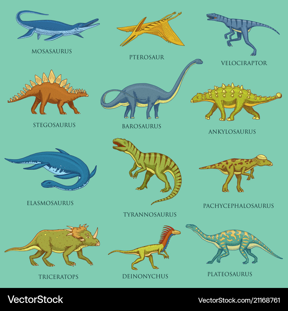 Dinosaurs set jurassic animals prehistoric Dinosaurs set jurassic animals prehistoric vector image
