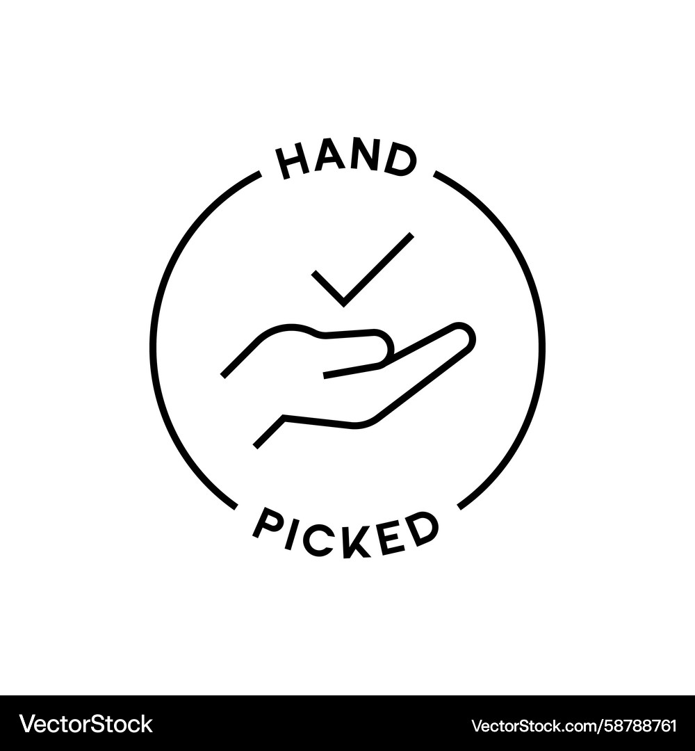 Hand picked minimal outline with check mark Hand picked minimal outline with check mark Vector Image