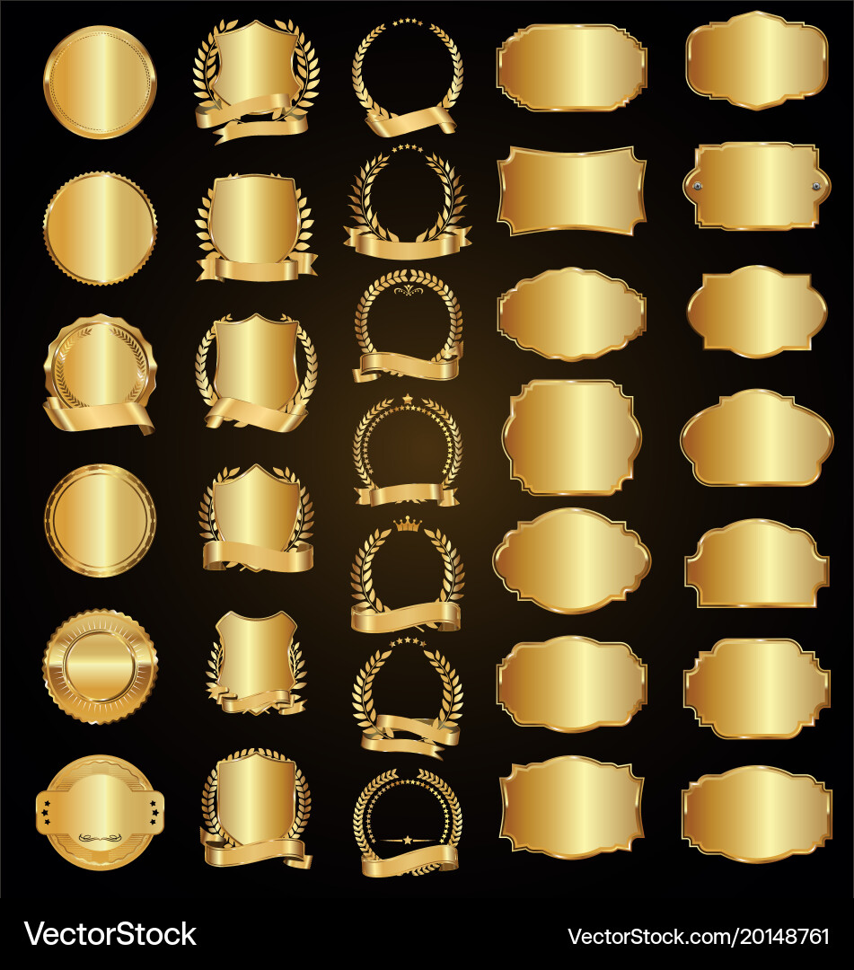 Retro goldene Bänder und Label Kollektion 3 Vektorbild