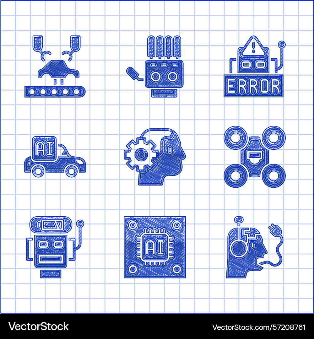Set humanoid robot processor with microcircuits Set humanoid robot processor with microcircuits vector image