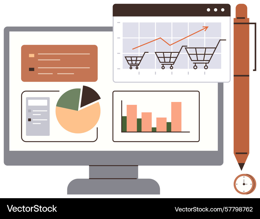 E-commerce dashboard analytics with charts graphs E-commerce dashboard analytics with charts graphs vector image