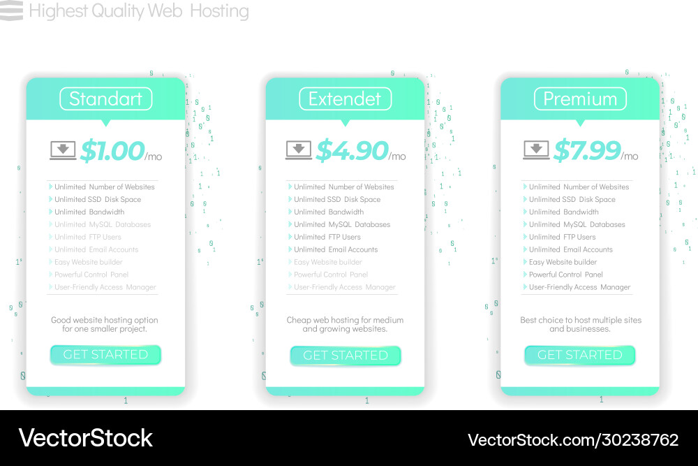 Web hosting boxes plans for website Web hosting boxes plans for website Vector Image
