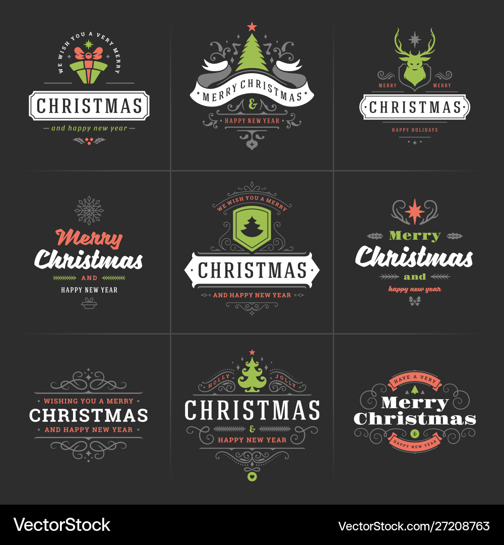 Merry christmas ornate labels and badges