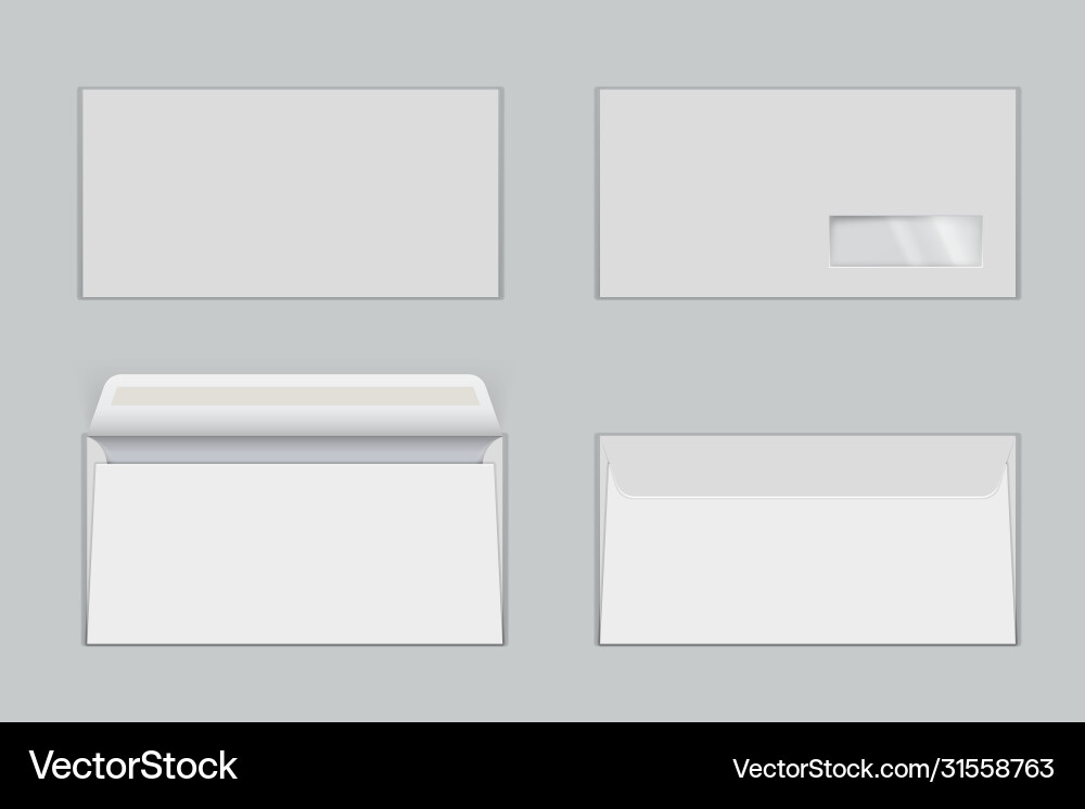Paper envelopes with transparent window realistic Paper envelopes with transparent window realistic vector image