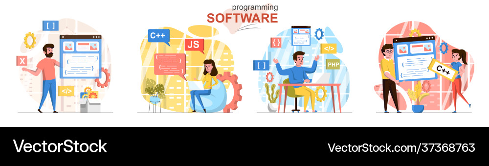 Programming flat design concept scenes set Programming flat design concept scenes set vector image