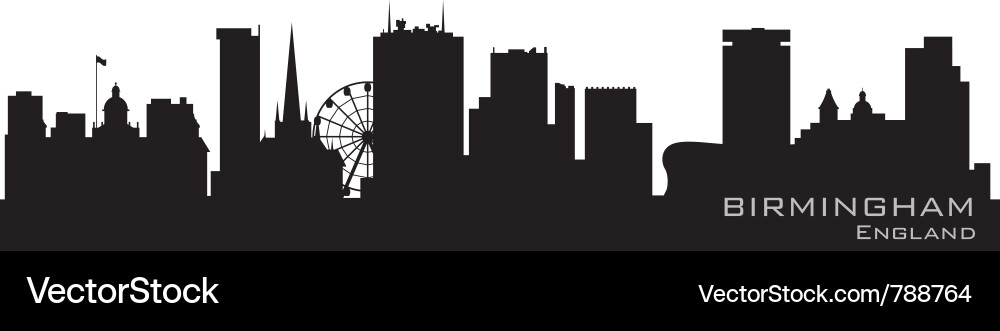 Birmingham England Skyline Silhouette Vector Image