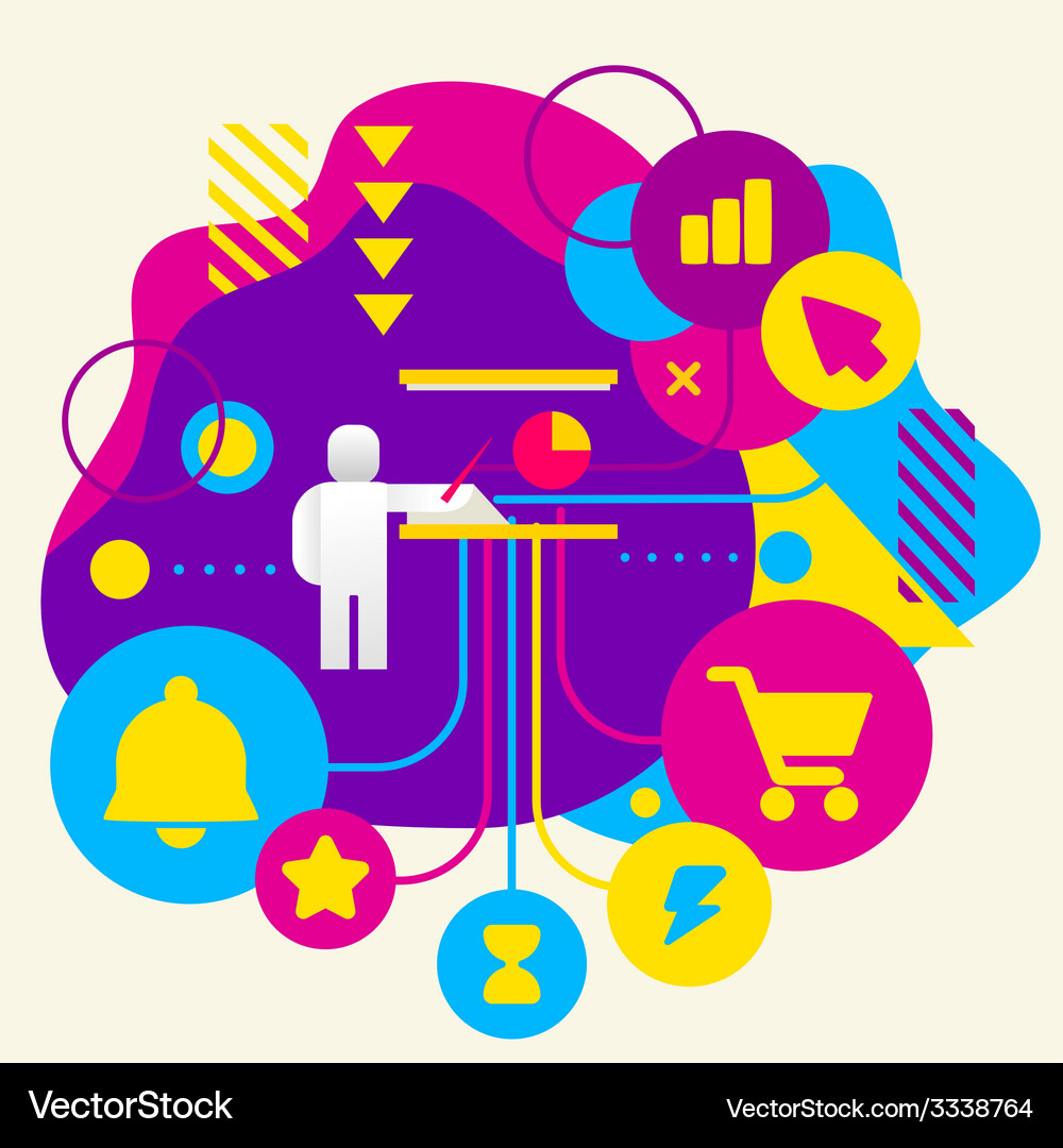 Human with a pointer on abstract colorful spotted Vector Image