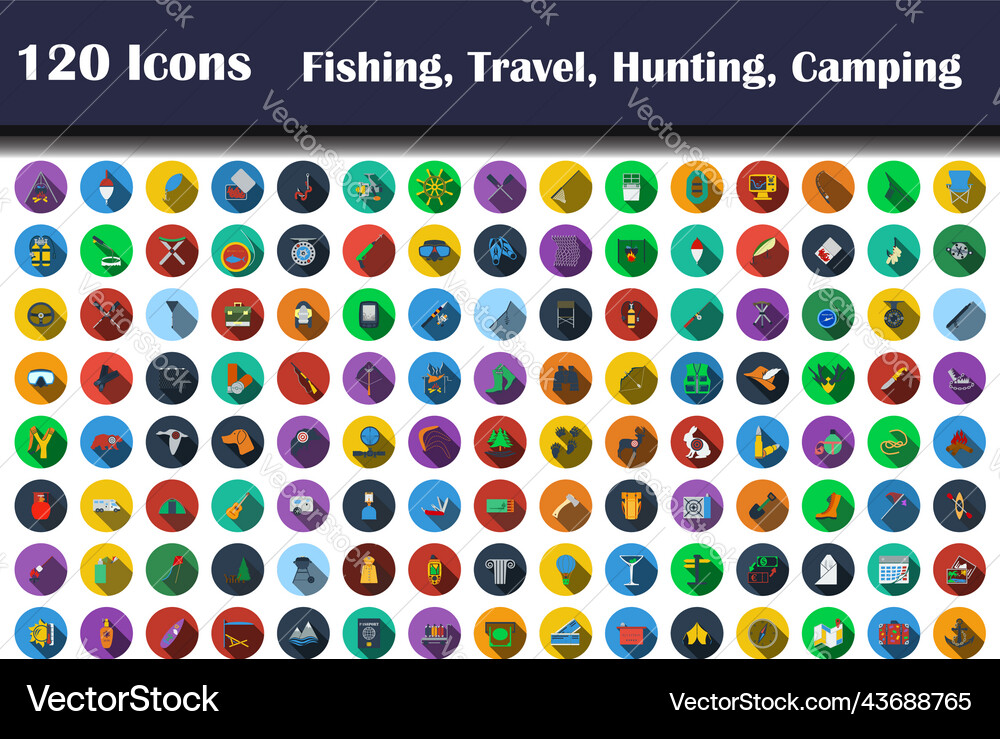 120 Ikonen der Angeln Reise Jagd Camping 120 Ikonen der Angeln Reise Jagd Camping vektorbild
