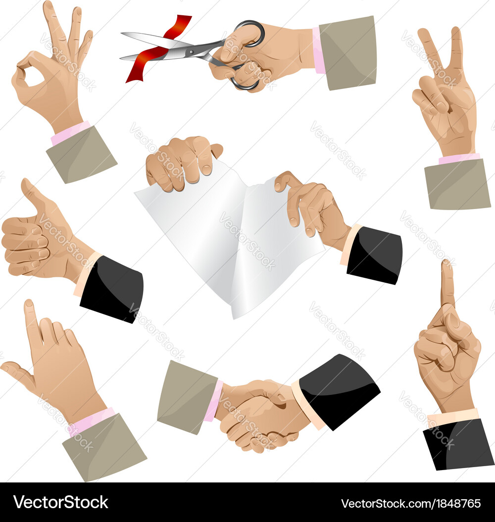 Hands with Diverse Gestures Set Vector Image