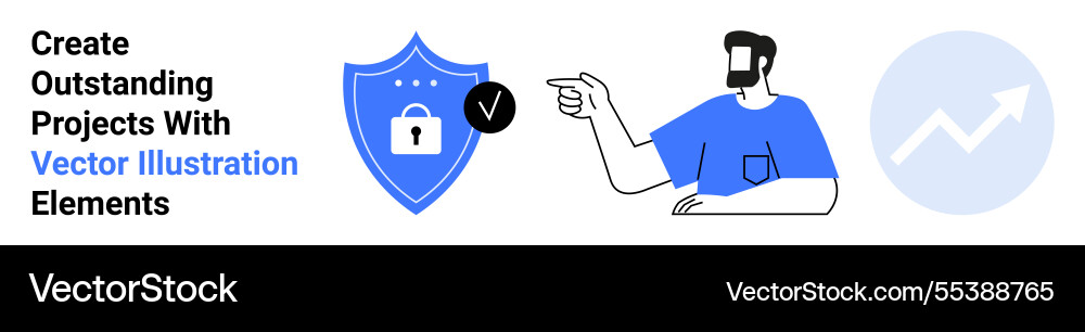 Man pointing at security shield and graph icon Man pointing at security shield and graph icon vector image