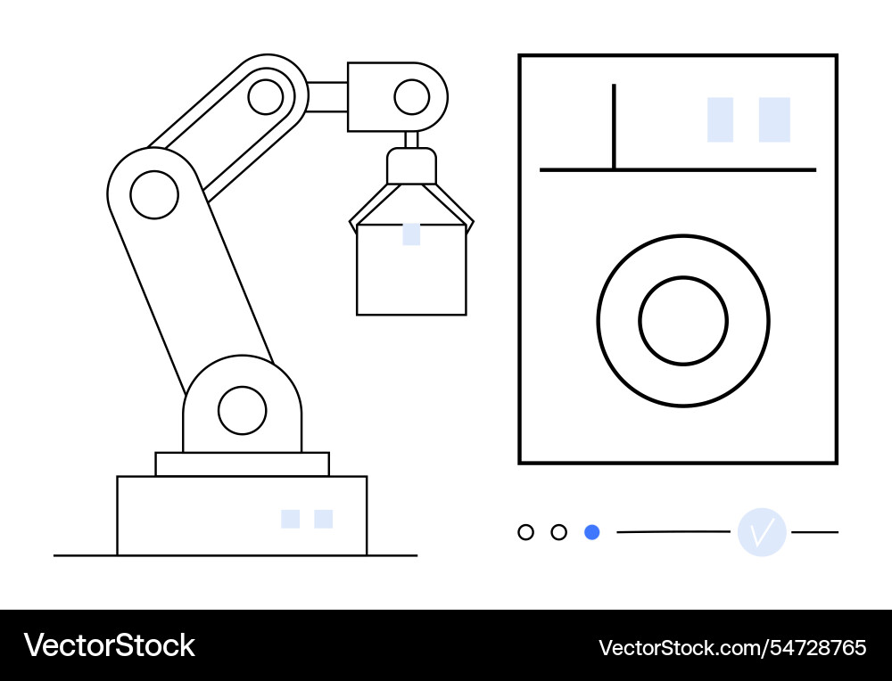 Robotic arm operating automated machinery Robotic arm operating automated machinery vector image