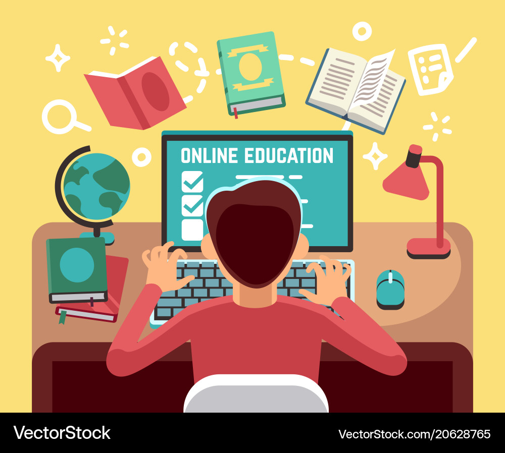 Student Studying on Computer - Online Learning vector image