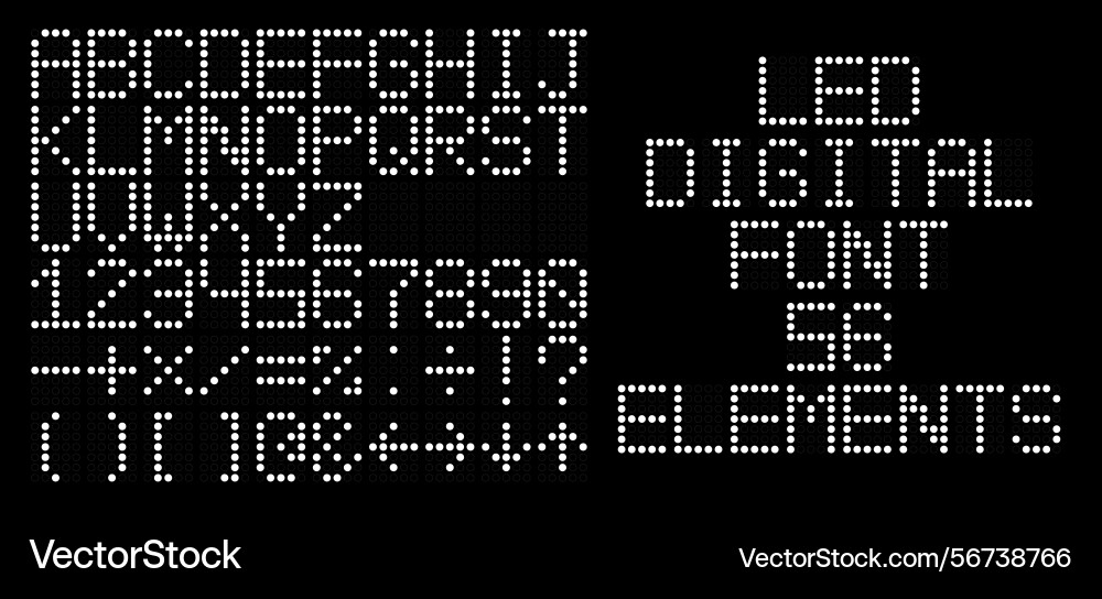 Dot matrix led font alphabet number and symbol vector image