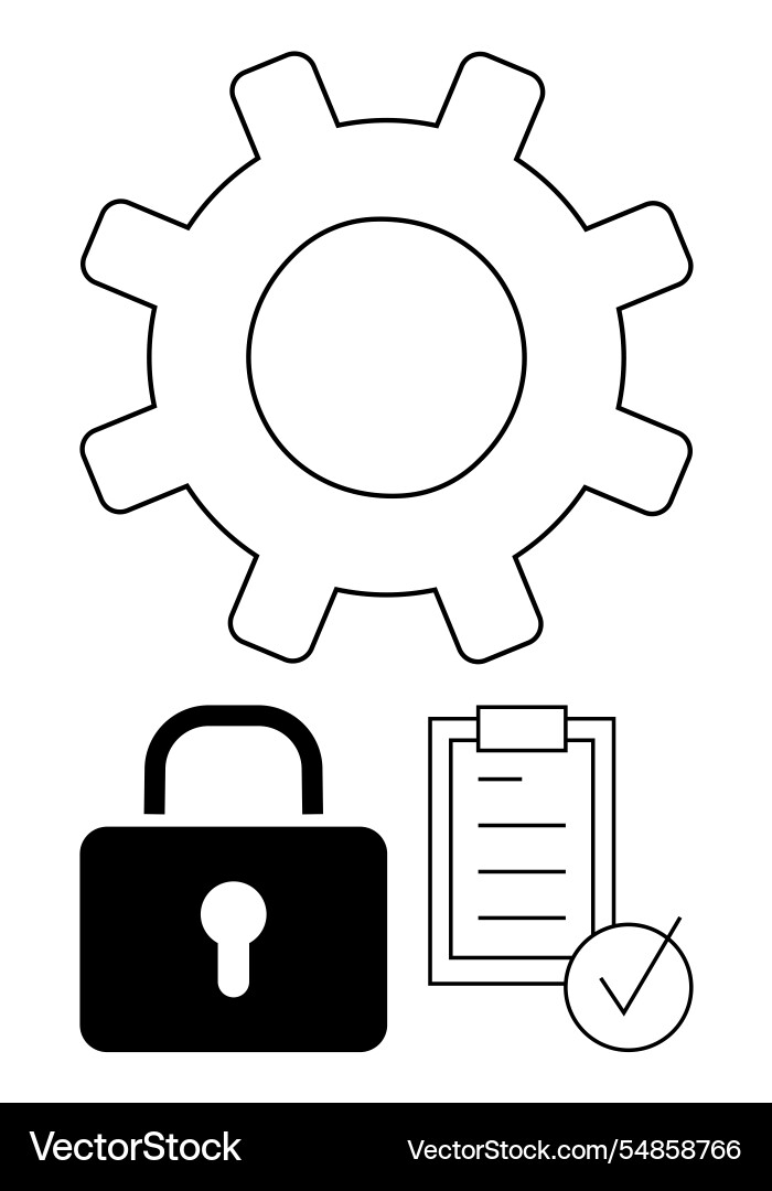 Gear with lock and checklist symbolizing security Gear with lock and checklist symbolizing security Vector Image