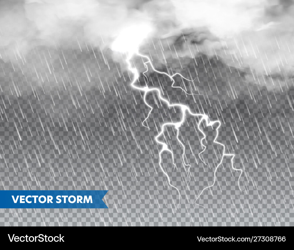 Realistic rain with clouds and lightning Realistic rain with clouds and lightning vector image