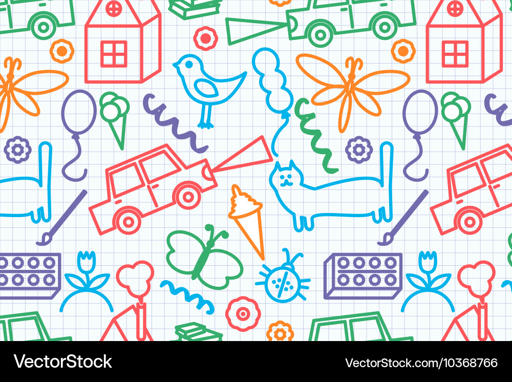 Seamless pattern with doodle children drawing vector image