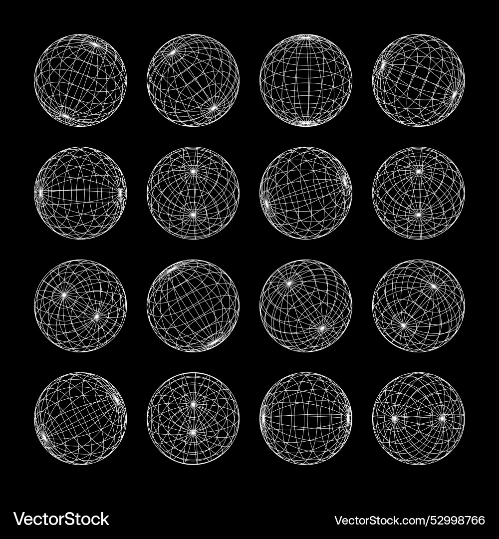 Wireframe shapes lined sphere perspective mesh Vector Image
