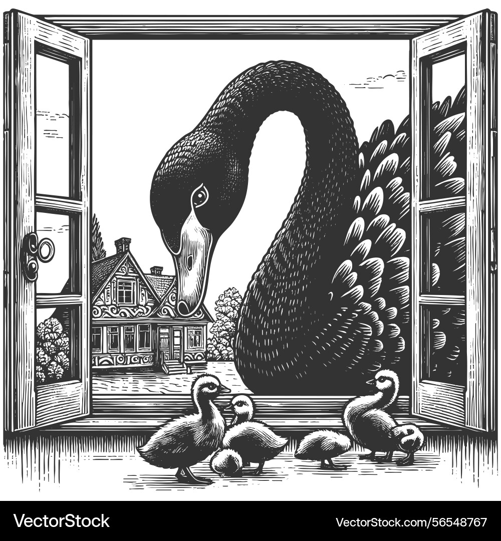 Black swan entering window metaphor for unexpected vector image
