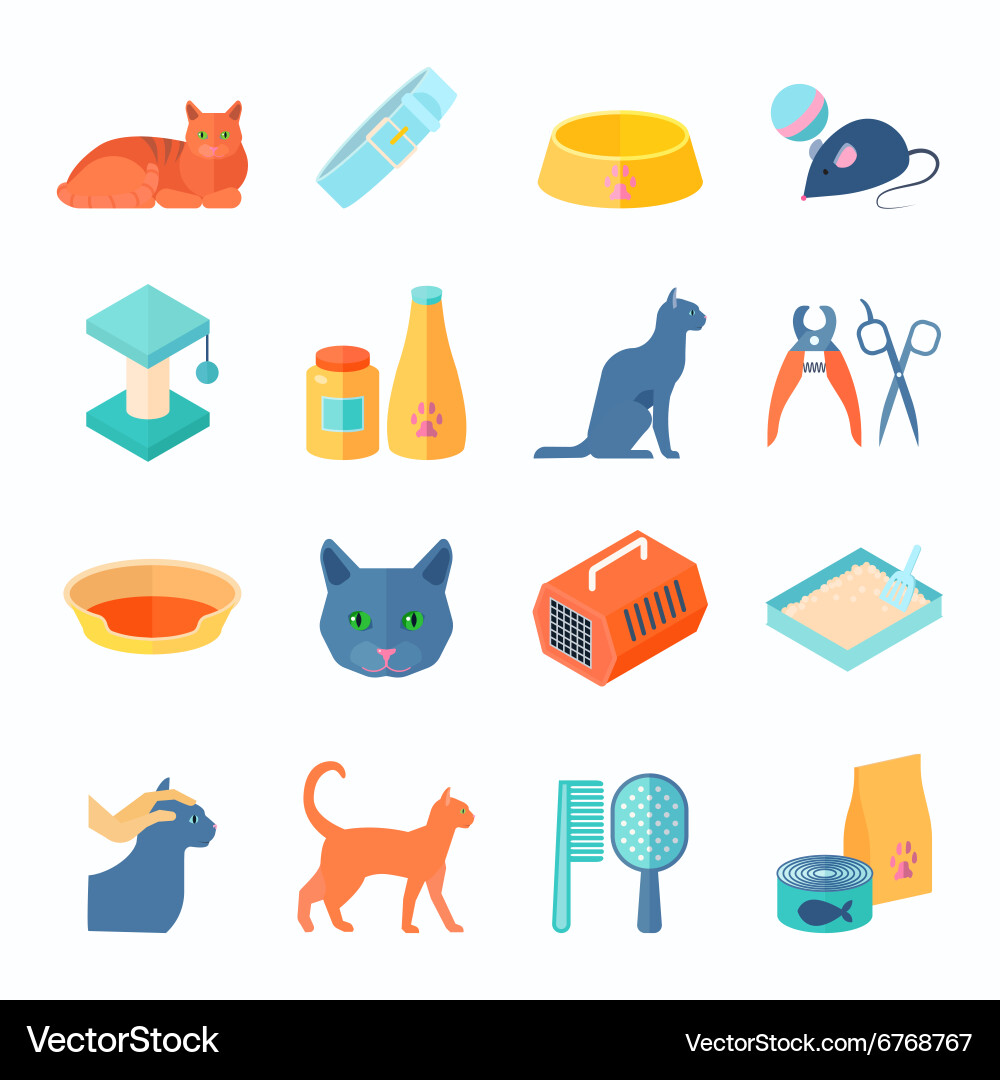 Cat Care Icons Set Vector Image