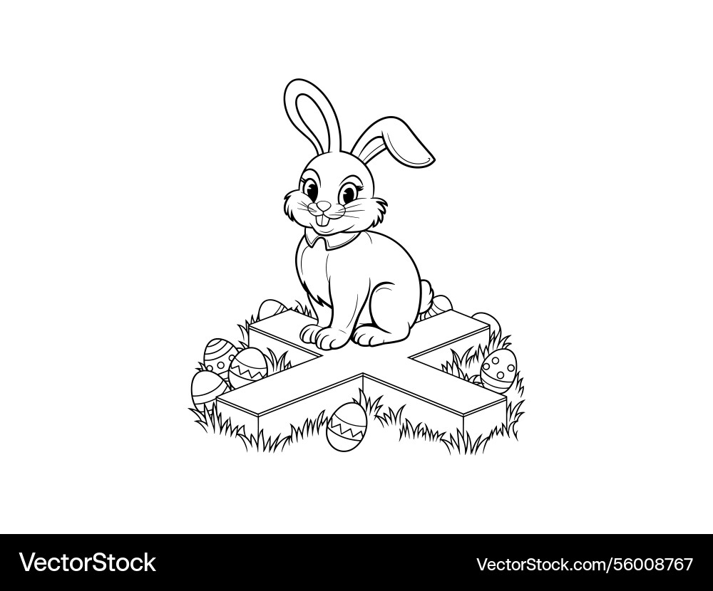 Easter bunny cross line art christian rabbit Vector Image