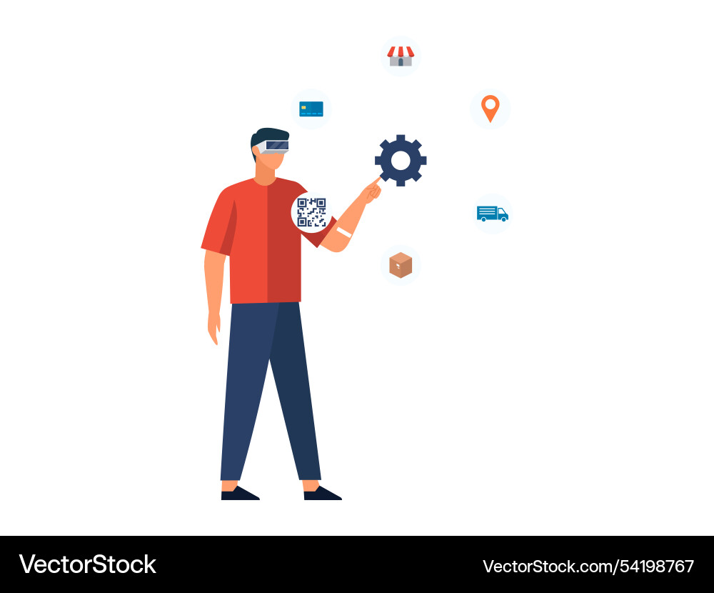 Man using augmented reality for logistic and e Man using augmented reality for logistic and e vector image