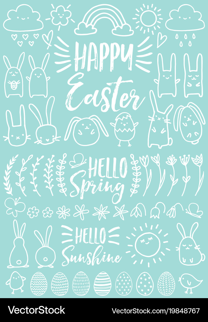 White Easter Doodle Set vector image