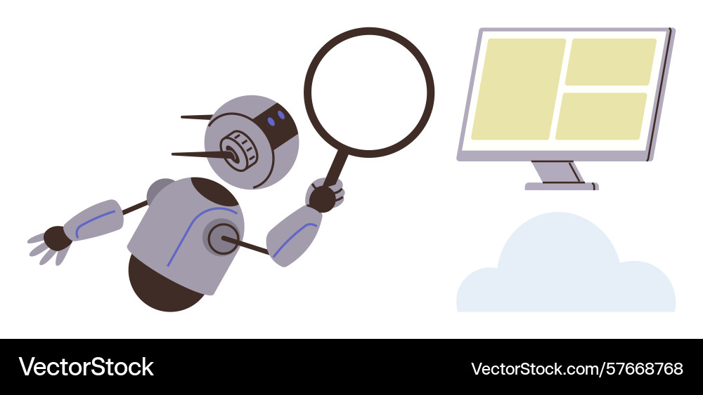 Artificial intelligence robot analyzing data Artificial intelligence robot analyzing data vector image