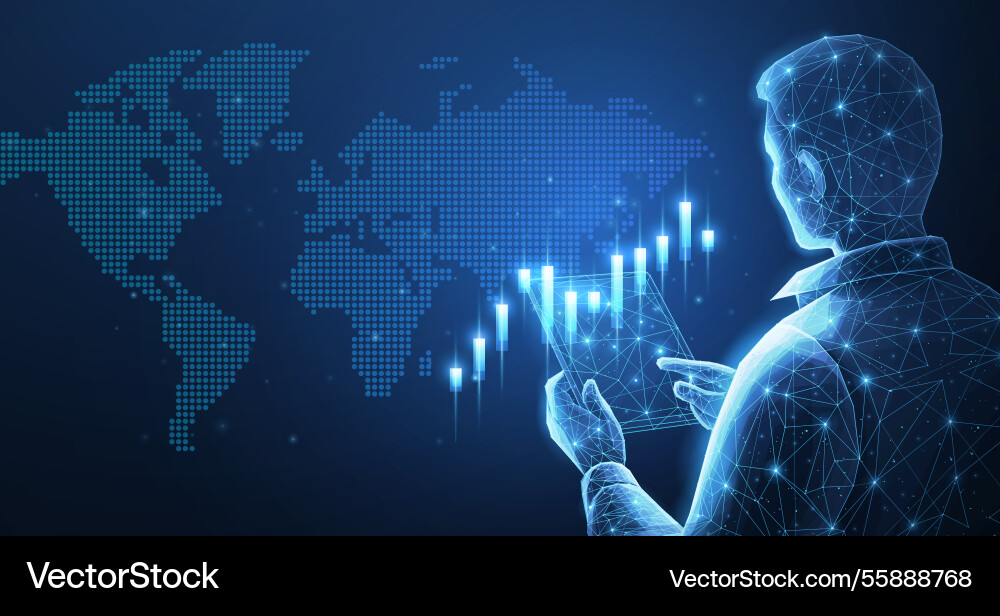 Broker trader analyzing global currency exchange vector image