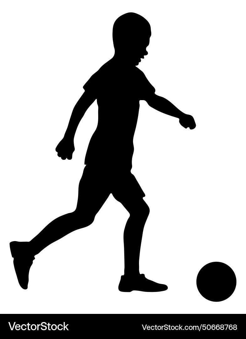 Junior soccer player silhouette of boy with ball Junior soccer player silhouette of boy with ball vector image