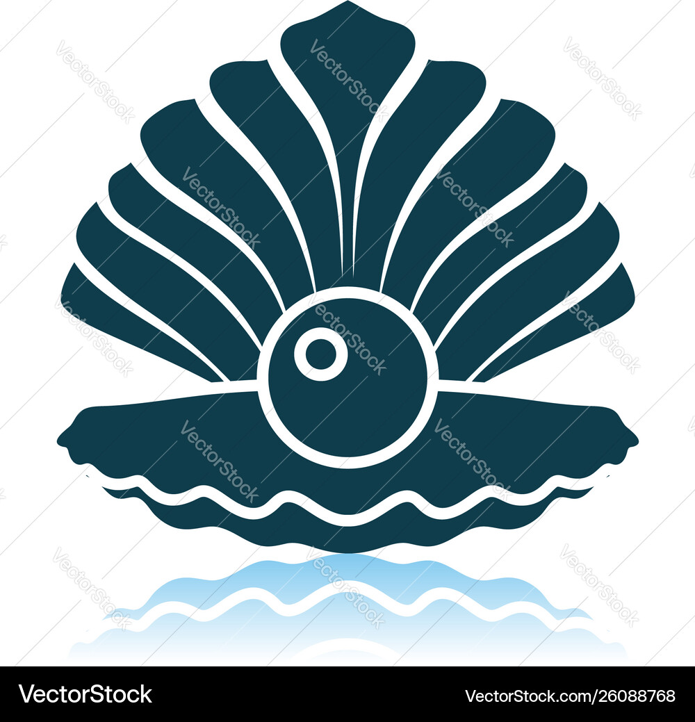 Open Seashell Icon - Pearl Reflection Vector Image