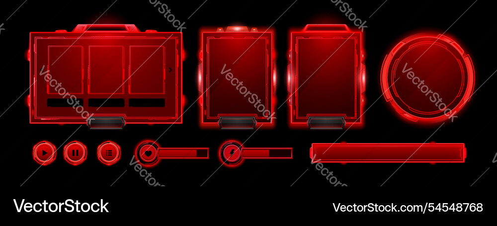 Red hud ui game frame futuristic tech interface Vector Image
