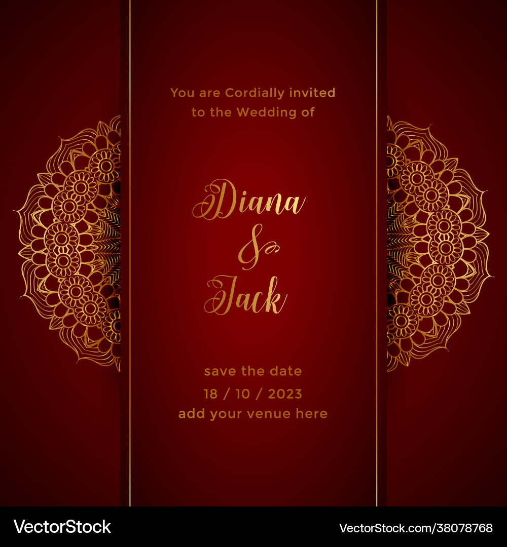 Red mandala wedding card template Red mandala wedding card template vector image