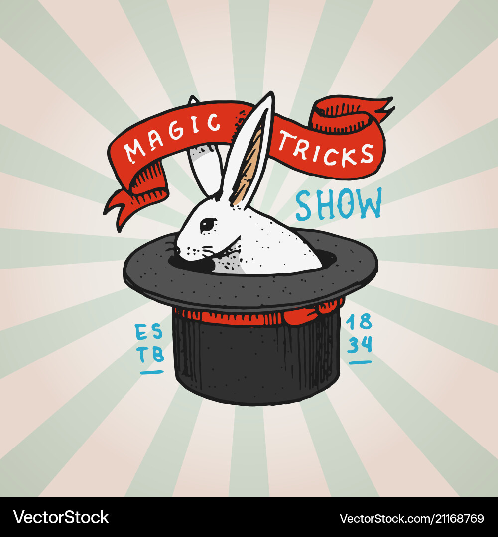 Circus rabbit in cylinder hat badge retro cute Vector Image