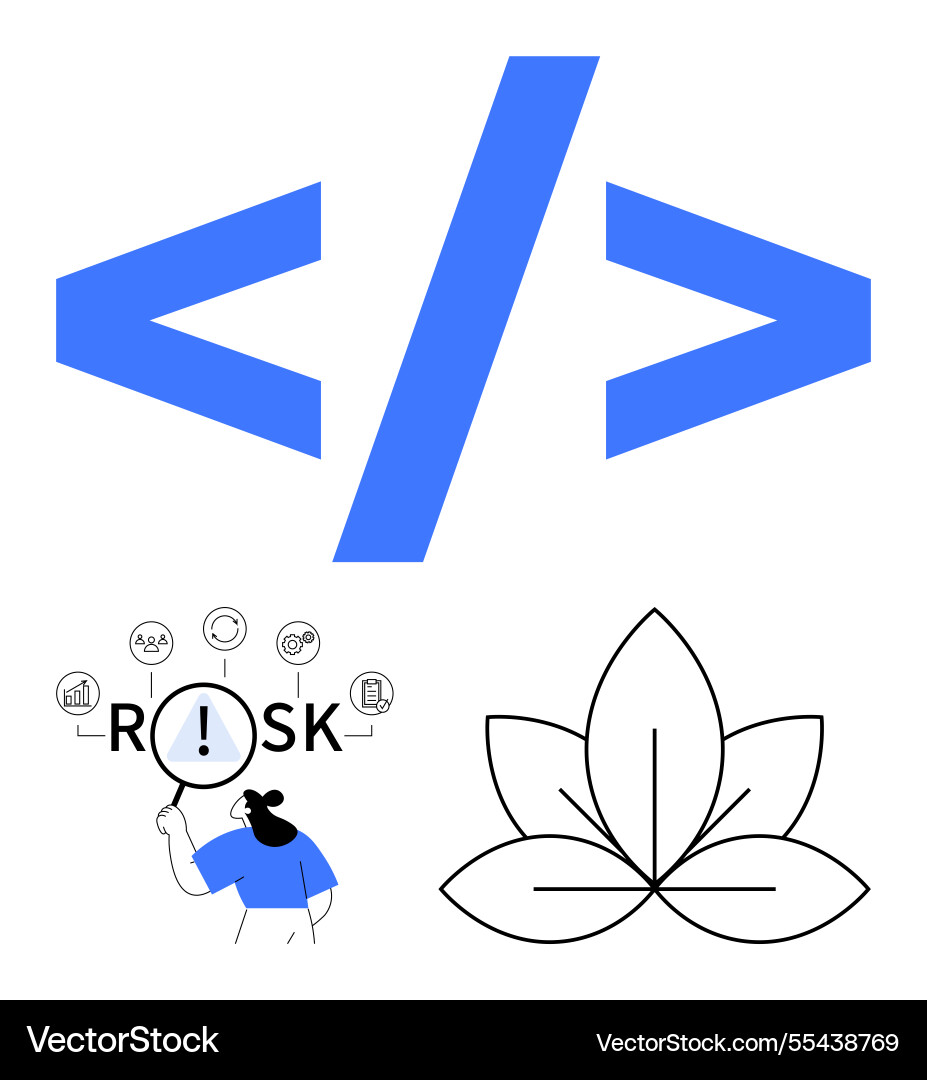 Code tags risk analysis and leaf outline Code tags risk analysis and leaf outline vector image