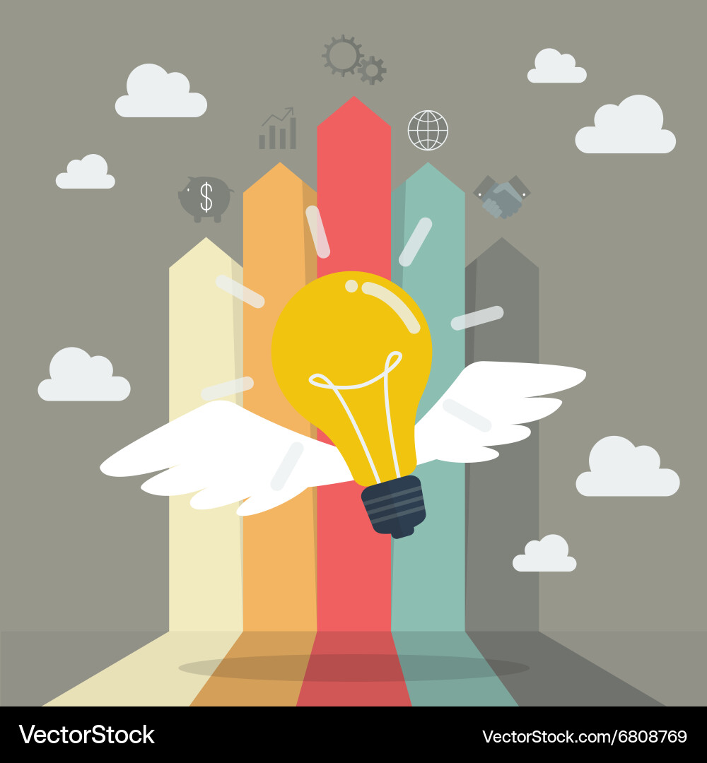 Lightbulb flying with arrow bar chart Vector Image