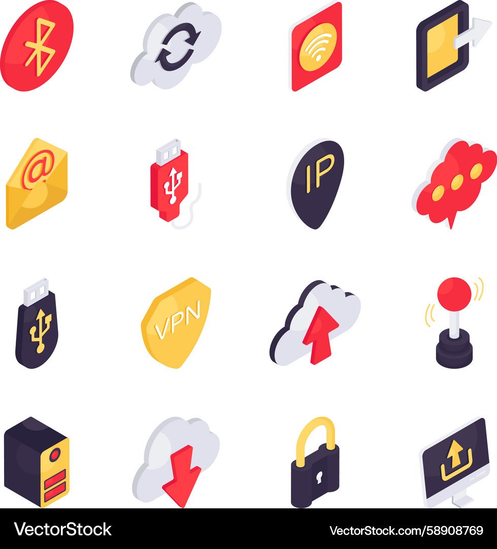 Network Isometric Icons Set Vector Image