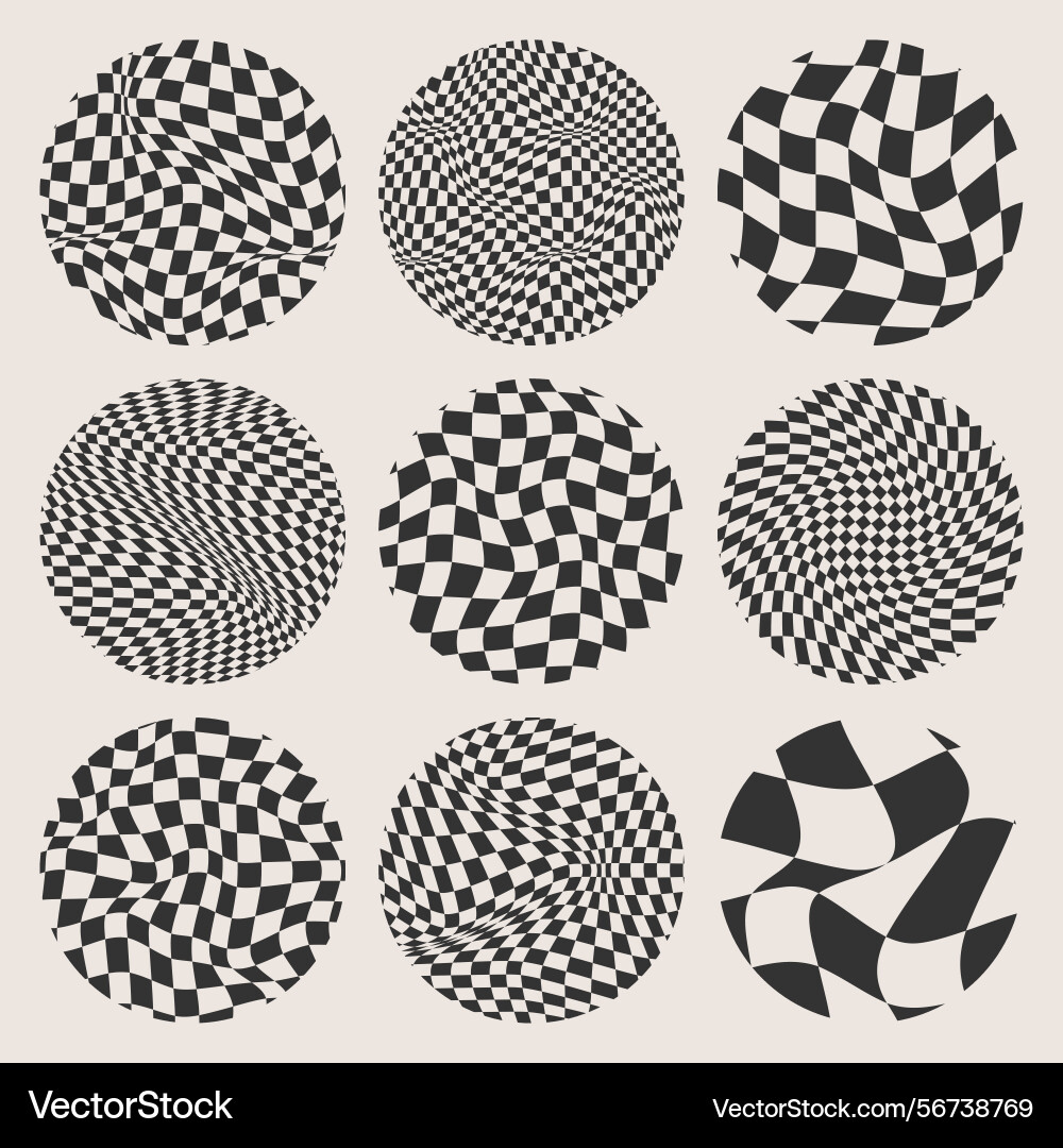 Trendy round checkered pattern distorted tiled Trendy round checkered pattern distorted tiled vector image