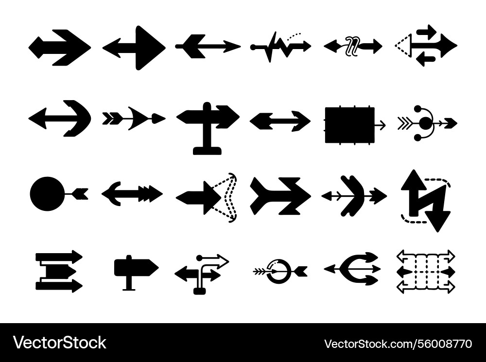Dynamic arrow silhouette icons set for navigation Dynamic arrow silhouette icons set for navigation vector image