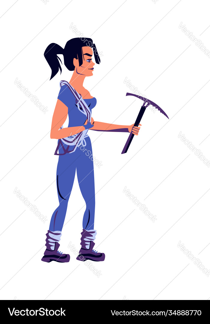 Girl rock climber in sports equipment with pickaxe Girl rock climber in sports equipment with pickaxe vector image