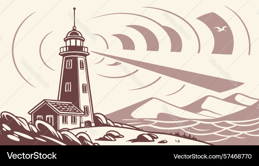 Lighthouse with radio waves communication vector image