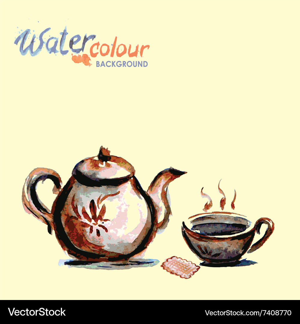 Teapot and tea cup on white background watercolor Vector Image