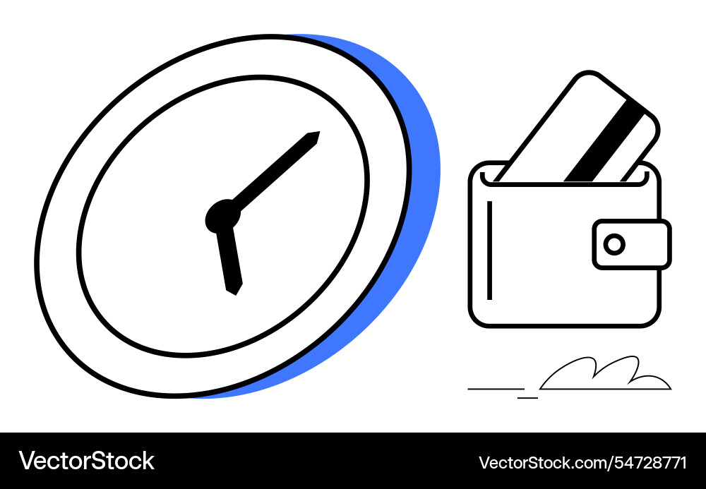 Analog clock and wallet with credit card Vector Image