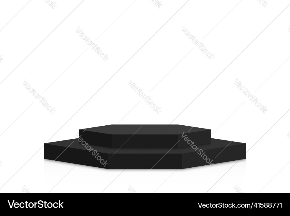 Black podium mockup in hexagon shape empty Black podium mockup in hexagon shape empty Vector Image