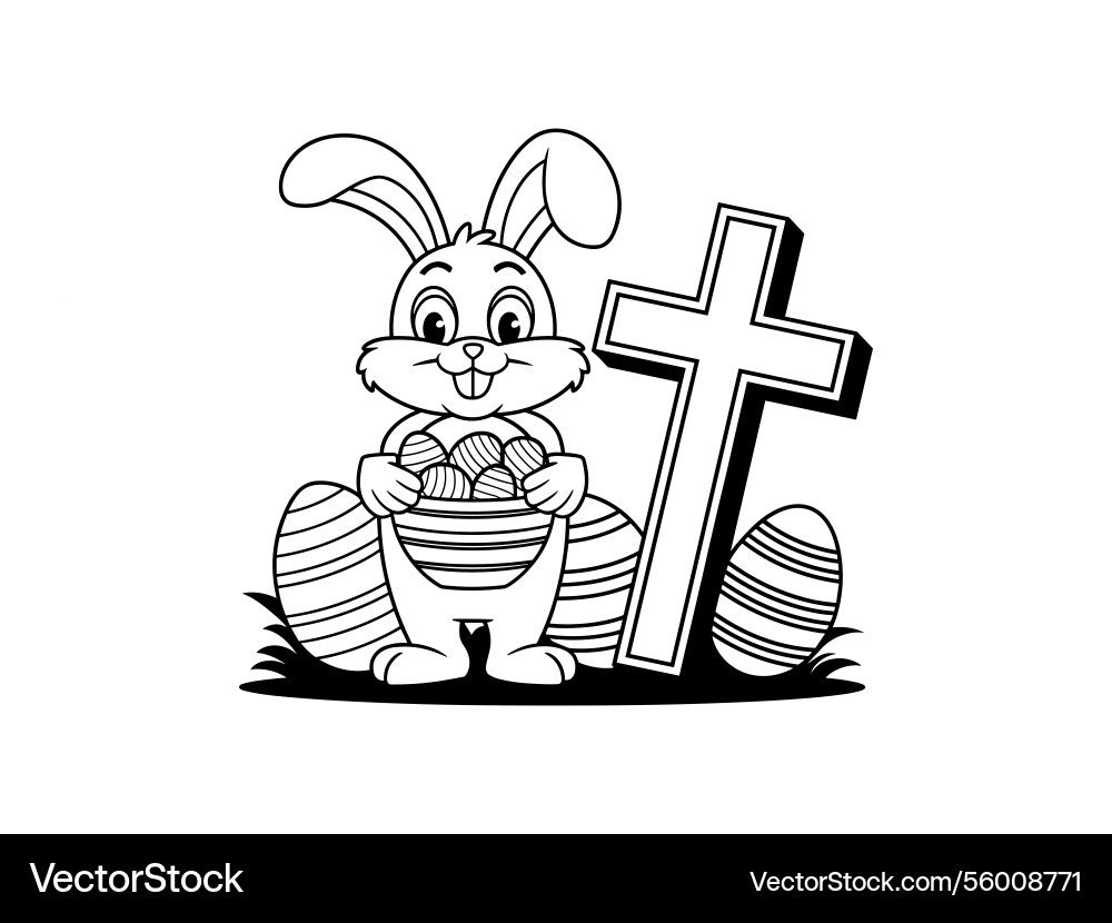 Easter bunny cross line art christian rabbit Vector Image