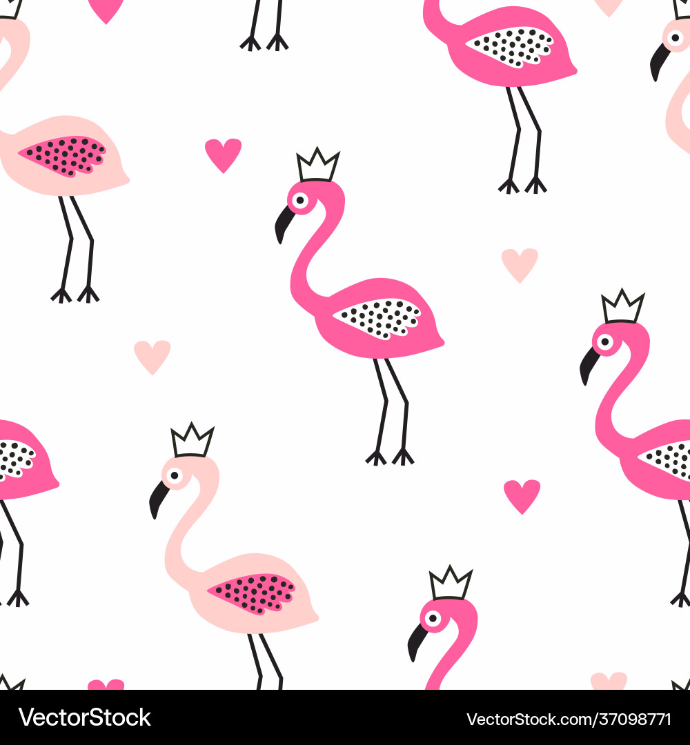 Flamingo with crown seamless pattern Flamingo with crown seamless pattern vector image
