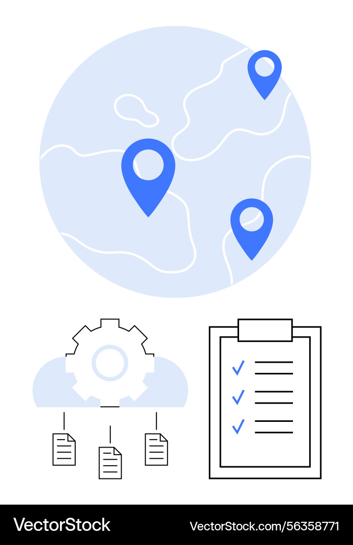 Geolocation tracking cloud data storage and task Geolocation tracking cloud data storage and task vector image