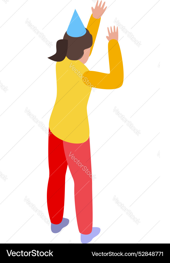 Happy birthday girl waving hands isometric Happy birthday girl waving hands isometric vector image
